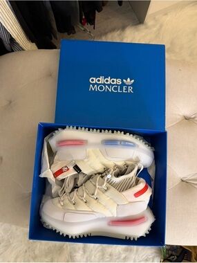 adidas Kids Cream High-Top Sneakers with Pink and Blue Accents